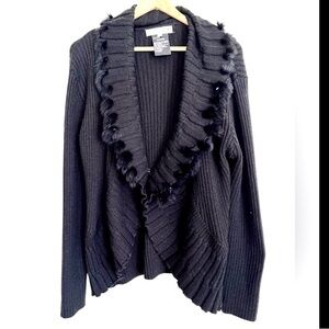 Tu Capricha Fur Trimmed Ribbed Sweater Black